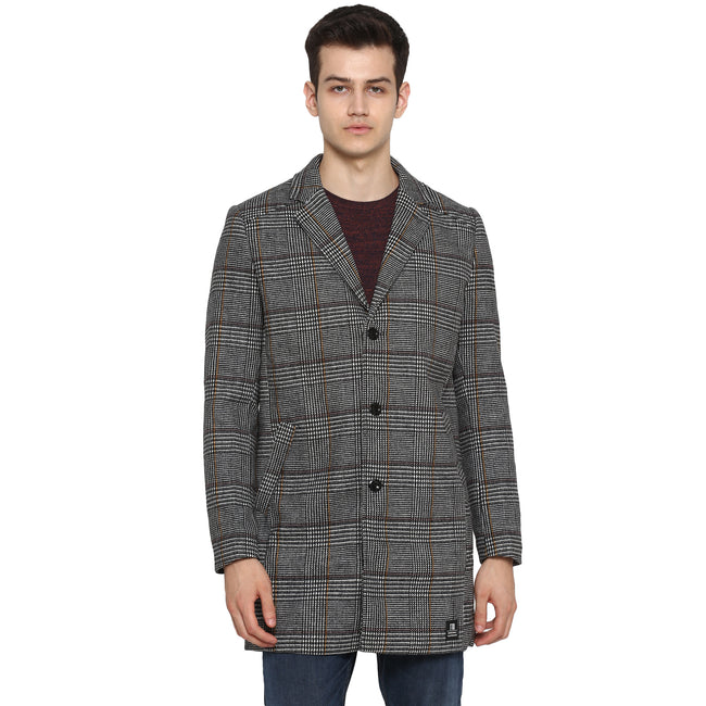 Tom Tailor Men's Long Blazer Slim Fit Overcoat Grey Check Pattern for Men