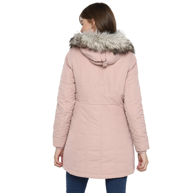 Tom Tailor Fur Hooded Solid Parka Jacket for Women