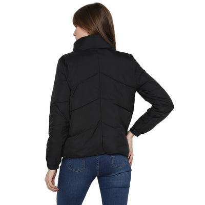 Tom Tailor Quilted Jacket Full Sleeve Black Jacket for Women