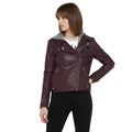 Tom Tailor Women's Jacket Wine Red Hooded Leather Jacket