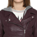 Tom Tailor Women's Jacket Wine Red Hooded Leather Jacket