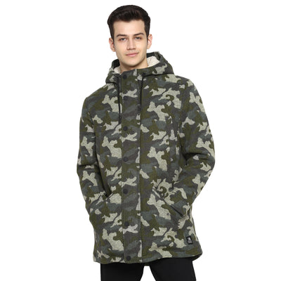 Tom Tailor Men's Camo-Print Jacket with Hoodie