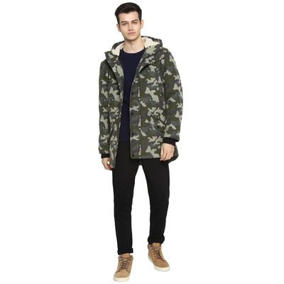 Tom Tailor Men's Camo-Print Jacket with Hoodie