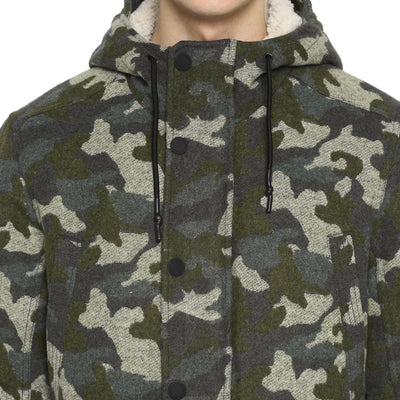 Tom Tailor Men's Camo-Print Jacket with Hoodie