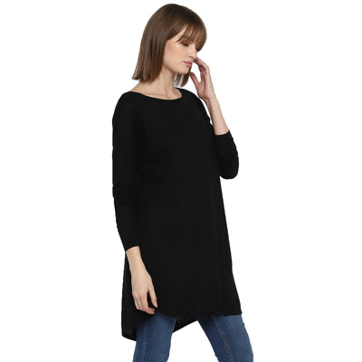 Tom Tailor Women's Long Sweater Loose Fit Boat Neck Winter Dress (Black)