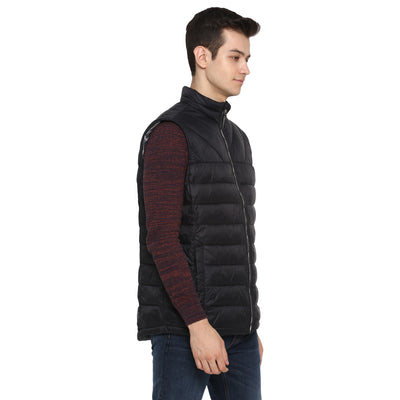 Tom Tailor Half Jacket for Men Puffer Half Sleeves Jacket (Black)