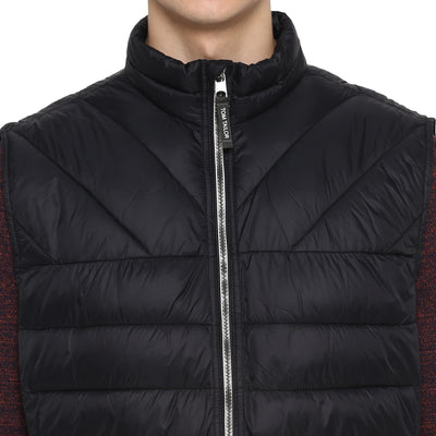 Tom Tailor Half Jacket for Men Puffer Half Sleeves Jacket (Black)