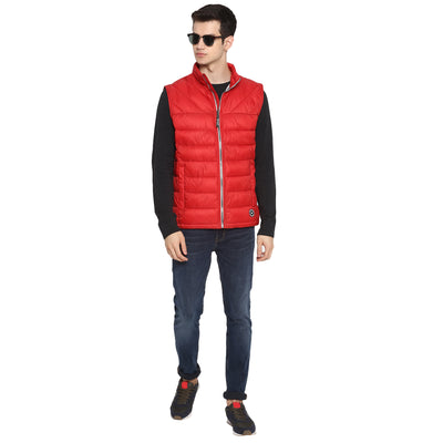 Tom Tailor Men's Quilted Half Sleeves Winter Jacket (Brazilian Red)