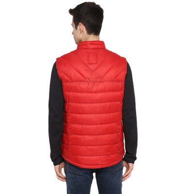 Tom Tailor Men's Quilted Half Sleeves Winter Jacket (Brazilian Red)