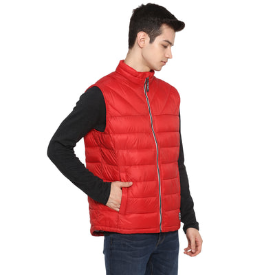 Tom Tailor Men's Quilted Half Sleeves Winter Jacket (Brazilian Red)