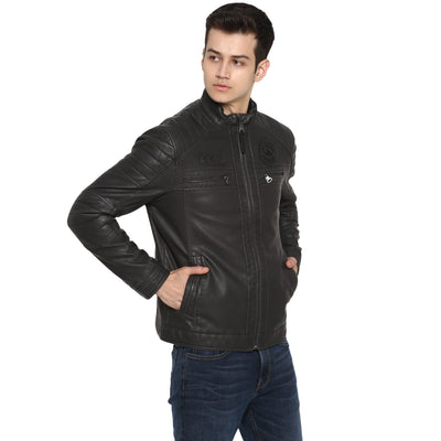 Tom Tailor Biker Leather Jacket For Men (Brown)