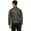 Tom Tailor Biker Leather Jacket For Men (Dark Olive Green)