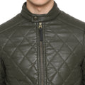 Tom Tailor Biker Leather Jacket For Men (Dark Olive Green)