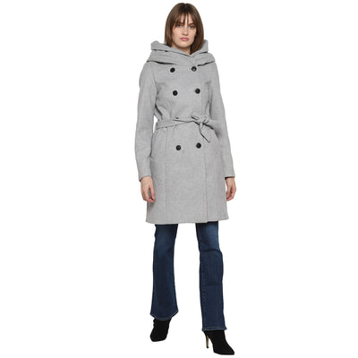 Tom Tailor Women's Long Belted Overcoat Jacket with Hoodie