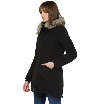 Tom Tailor Parka Jacket with Fur Hooded Coat for Women (Black)