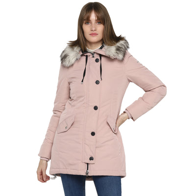 Tom Tailor Fur Hooded Solid Parka Jacket for Women