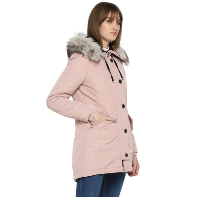 Tom Tailor Fur Hooded Solid Parka Jacket for Women