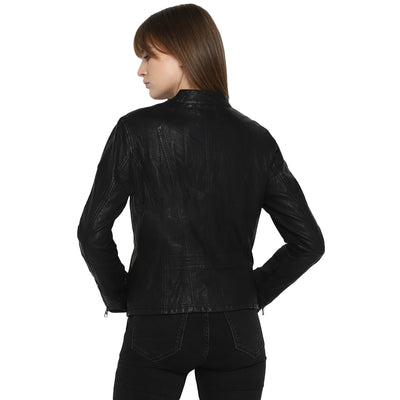 Tom Tailor Biker Leather Jacket For Women (Black)