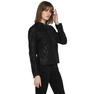 Tom Tailor Biker Leather Jacket For Women (Black)