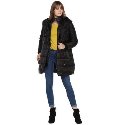 Tom Tailor Double layer Quilted Long Jacket for Women (Black)