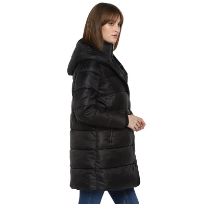 Tom Tailor Double layer Quilted Long Jacket for Women (Black)