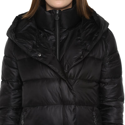 Tom Tailor Double layer Quilted Long Jacket for Women (Black)