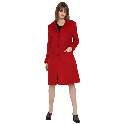 Tom Tailor Full Sleeves Long Coat for Women (Red)