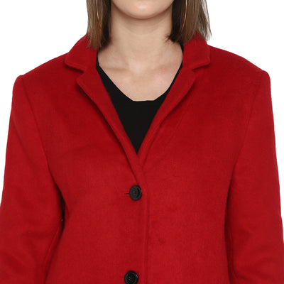 Tom Tailor Full Sleeves Long Coat for Women (Red)