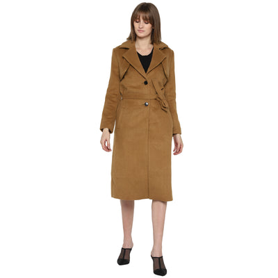 Tom Tailor Lapel Long Coat with Detachable Waist Belt (Brown)