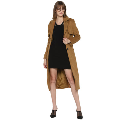 Tom Tailor Lapel Long Coat with Detachable Waist Belt (Brown)