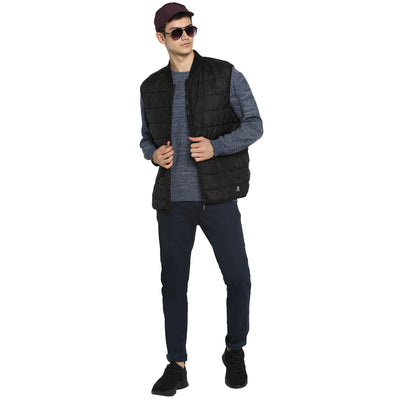 Tom Tailor Men's Quilted Half Sleeves Winter Jacket (Black)