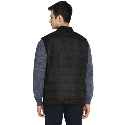 Tom Tailor Men's Quilted Half Sleeves Winter Jacket (Black)