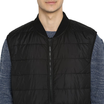 Tom Tailor Men's Quilted Half Sleeves Winter Jacket (Black)